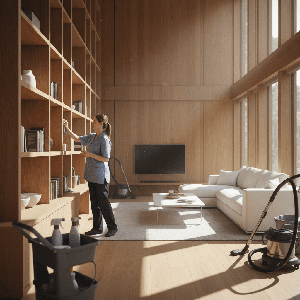 Deep cleaning service in progress throughout a residential room